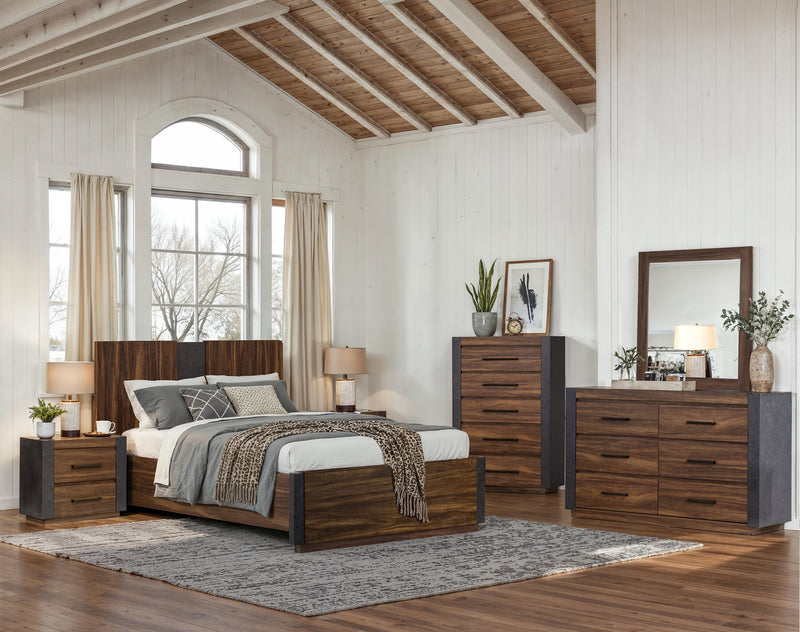 Scott Living Dante Panel Bed with Headboard & Frame, Brown - Queen Size