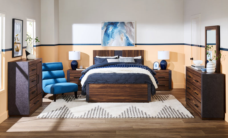 Scott Living Dante Panel Bed with Headboard & Frame, Brown - Queen Size