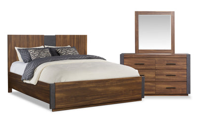 Scott Living Dante 5pc Bedroom Set with Bed, Dresser & Mirror, Brown - King Size | Ensemble de chambre à coucher Dante de Scott Living 5 pièces avec lit, commode et miroir, brun - format très grand lit