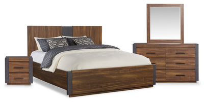 Scott Living Dante 6pc Bedroom Set with Bed, Dresser, Mirror & Nightstand, Brown - Queen Size | Ensemble de chambre à coucher Dante de Scott Living 6 pièces avec lit, commode, miroir et table de nuit, brun - format grand lit