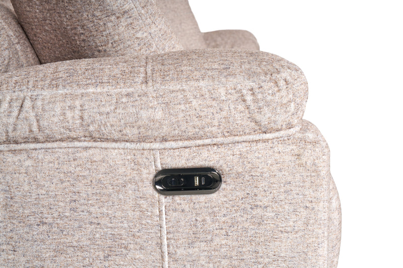 Made in Canada Dawson 87\" Fabric Power Reclining Sofa with USB Port and Accent Pillows - Beige