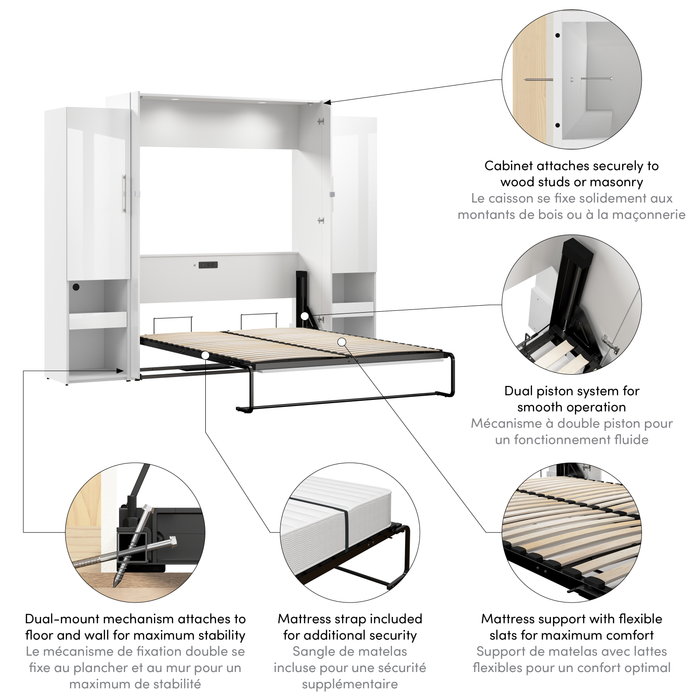 Bestar Avalon Queen Murphy Bed & Storage Cabinets with Pull-Out Shelf (107 W)