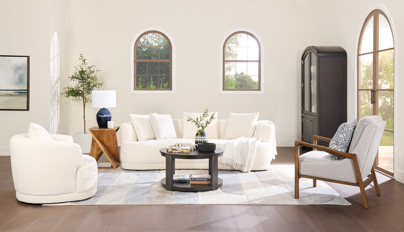 Declan 31.5\" Modern Round Coffee Table with Shelf & Casters - Black