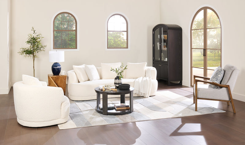 Declan 31.5\" Modern Round Coffee Table with Shelf & Casters - Black