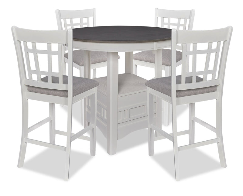 Dena 5pc Counter-Height Dining Set with Table & Chairs, 42-60\"W Extension, Round  - Dove Grey