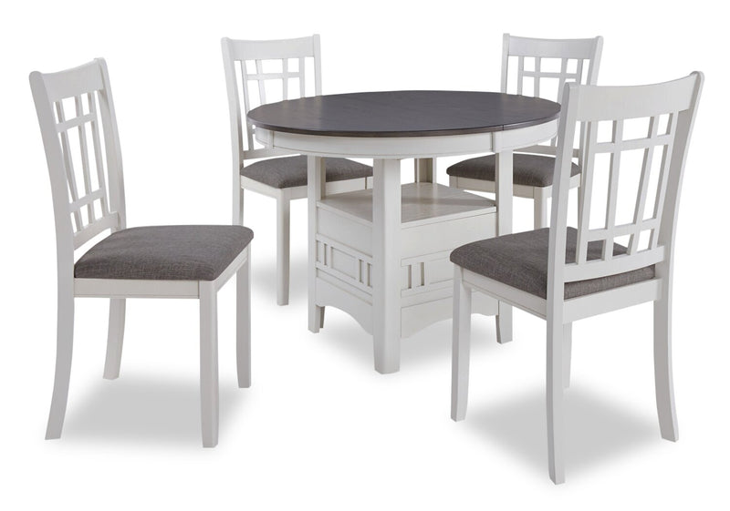 Dena 5pc Dining Set with Table & Chairs, 42-60\"W Extension, Round  - Dove Grey