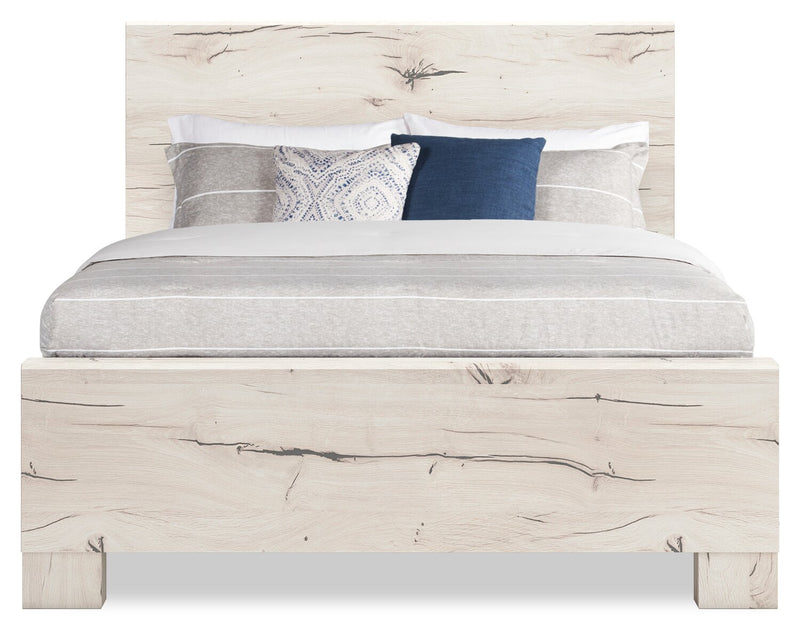 Derekson Panel Bed with Headboard & Frame, Rustic White - Queen Size