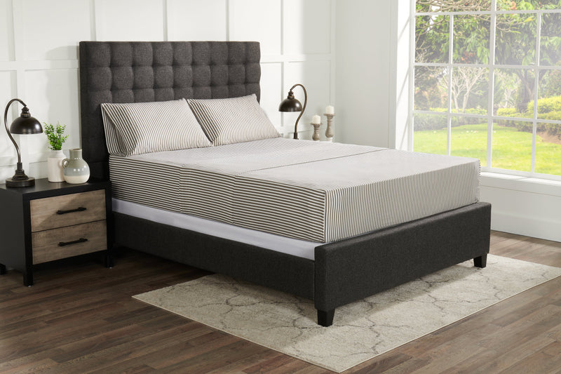 Striped 4-Piece King Cotton Sheet Set - Dark Grey