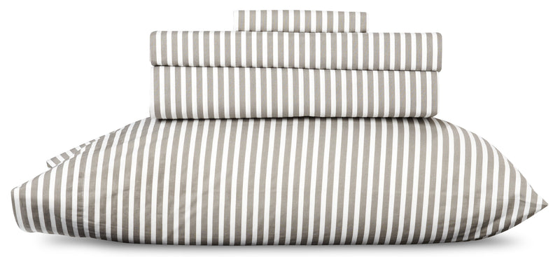 Striped 4-Piece King Cotton Sheet Set - Dark Grey