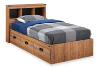 Driftwood Mates Bed with Bookcase Headboard Set for Kids, Brown - Twin Size 