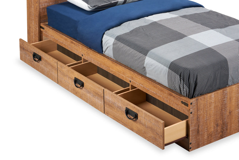 Driftwood Mates Bed with Bookcase Headboard Set for Kids, Brown - Twin Size