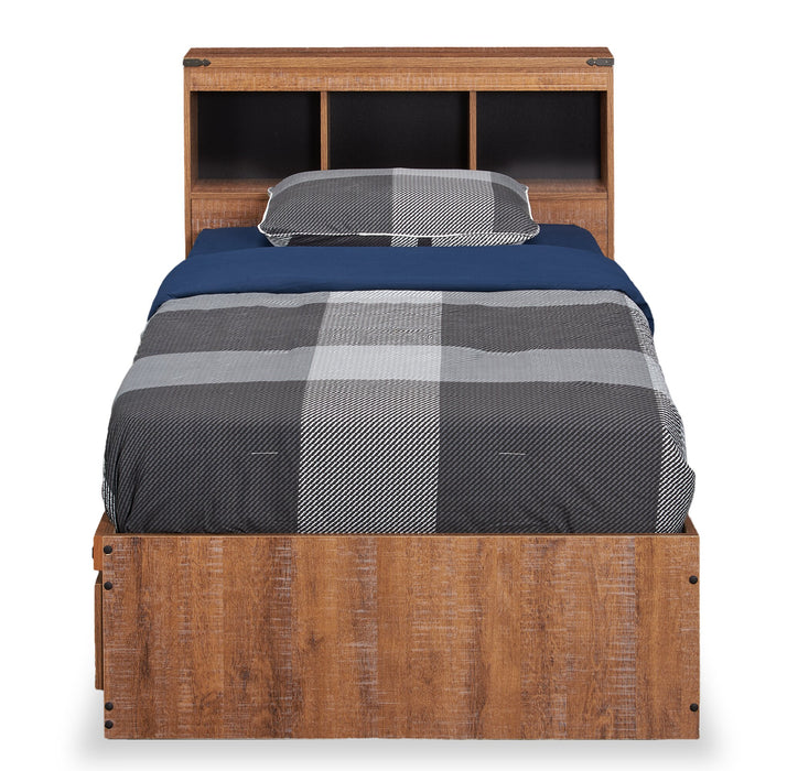 Driftwood Mates Bed with Bookcase Headboard Set for Kids, Brown - Twin Size