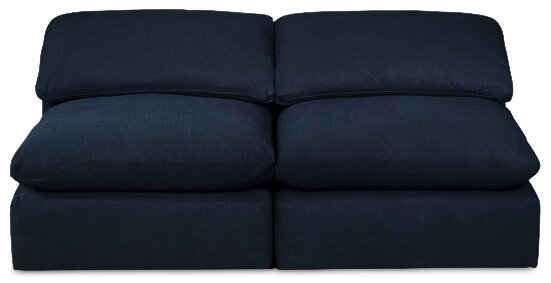 Eclipse Modular 5-Piece Linen-Look Fabric Sectional with Ottoman and Reversible Feather Down Cushions - Navy Blue