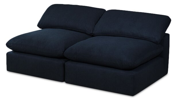 Eclipse Modular 5-Piece Linen-Look Fabric Sectional with Ottoman and Reversible Feather Down Cushions - Navy Blue