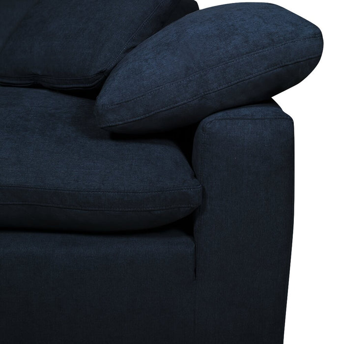 Eclipse Modular 5-Piece Linen-Look Fabric Sectional with Ottoman and Reversible Feather Down Cushions - Navy Blue