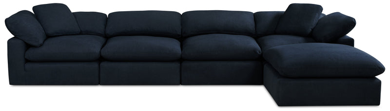 Eclipse Modular 5-Piece Linen-Look Fabric Sectional with Ottoman and Reversible Feather Down Cushions - Navy Blue