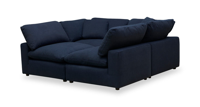 Eclipse Modular 4-Piece Linen-Look Fabric Pit Sofa Sectional with Reversible Feather Down Cushions - Navy Blue
