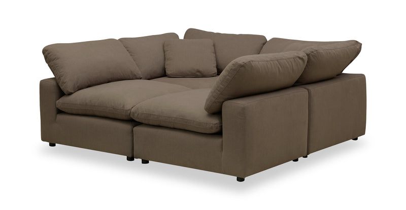 Eclipse Modular 4-Piece Linen-Look Fabric Pit Sofa Sectional with Reversible Feather Down Cushions - Slate Grey