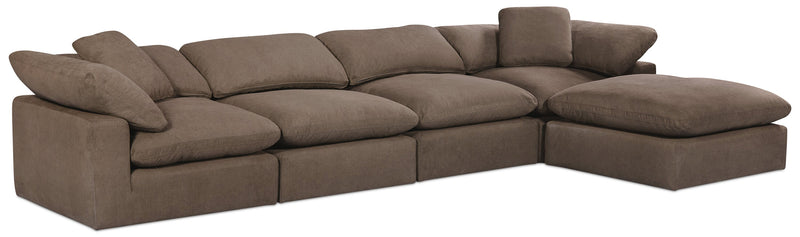 Eclipse Modular 5-Piece Linen-Look Fabric Sectional with Ottoman and Reversible Feather Down Cushions - Slate Grey