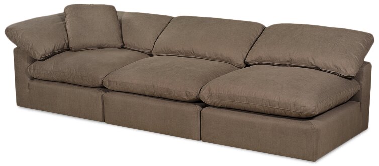 Eclipse Modular 5-Piece Linen-Look Fabric Sectional with Ottoman and Reversible Feather Down Cushions - Slate Grey
