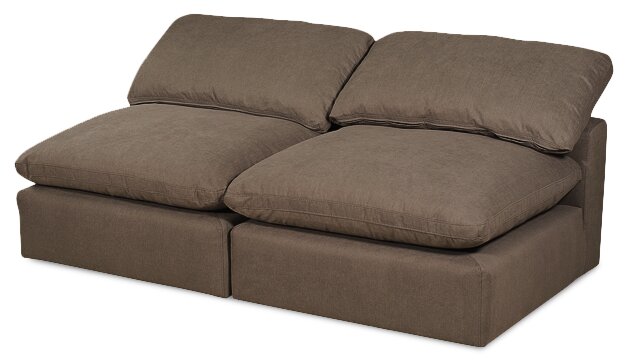 Eclipse Modular 5-Piece Linen-Look Fabric Sectional with Ottoman and Reversible Feather Down Cushions - Slate Grey