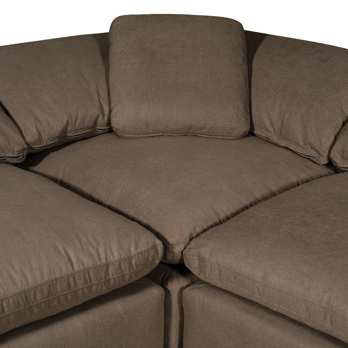 Eclipse Modular 5-Piece Linen-Look Fabric Sectional with Ottoman and Reversible Feather Down Cushions - Slate Grey