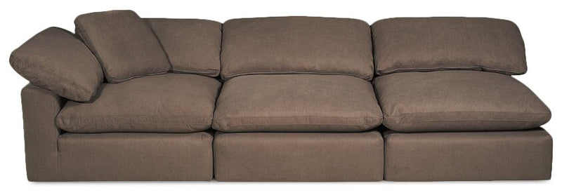 Eclipse Modular 5-Piece Linen-Look Fabric Sectional with Ottoman and Reversible Feather Down Cushions - Slate Grey