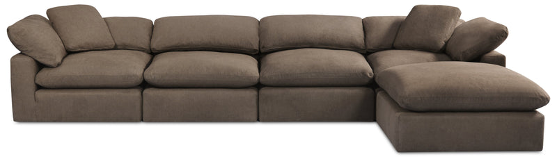Eclipse Modular 5-Piece Linen-Look Fabric Sectional with Ottoman and Reversible Feather Down Cushions - Slate Grey
