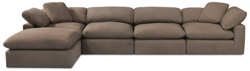 Eclipse Modular 5-Piece Linen-Look Fabric Sectional with Ottoman and Reversible Feather Down Cushions - Slate Grey