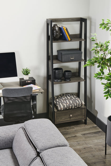 Eden 24\" Ladder Style Open Bookcase with Drawer - Grey