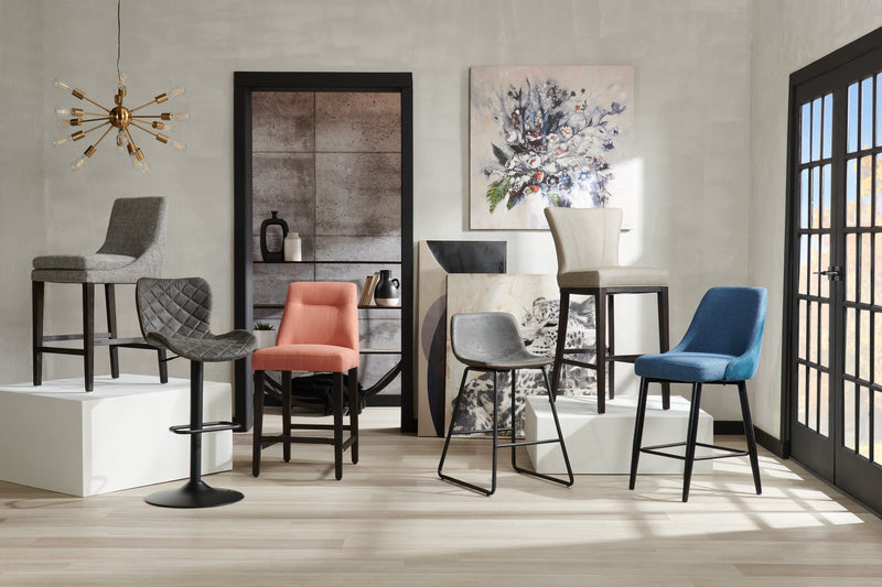 Eden Counter-Height Stool with Linen-Look Fabric, Metal - Blue