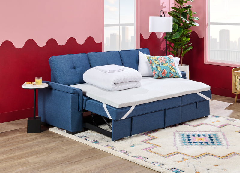 Eden 2-Piece Reversible Fabric Sleeper Sectional with Storage Chaise and Removable Back Cushions - Blue