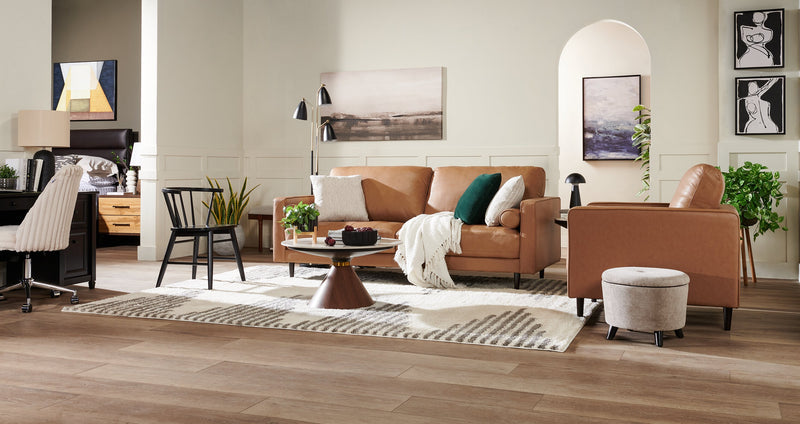 Edge 35\" Genuine Leather Chair with Wood Legs and Removable Back Cushion - Brown