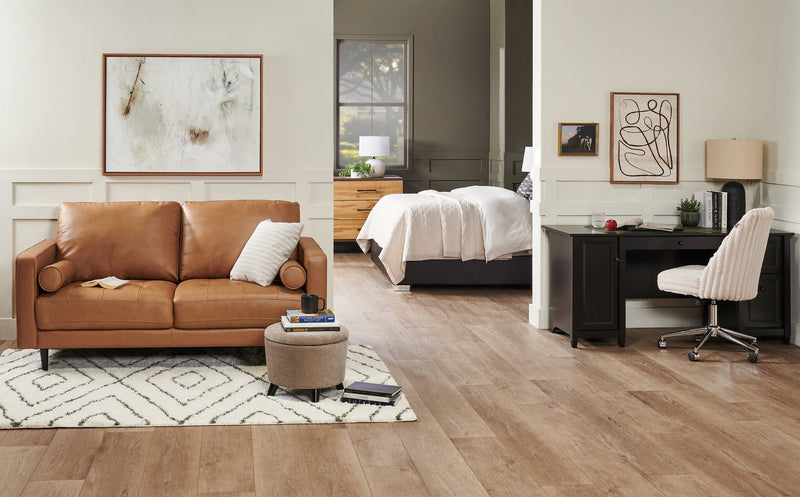 Edge 70\" Genuine Leather Loveseat with Wood Legs and Removable Back Cushions - Brown