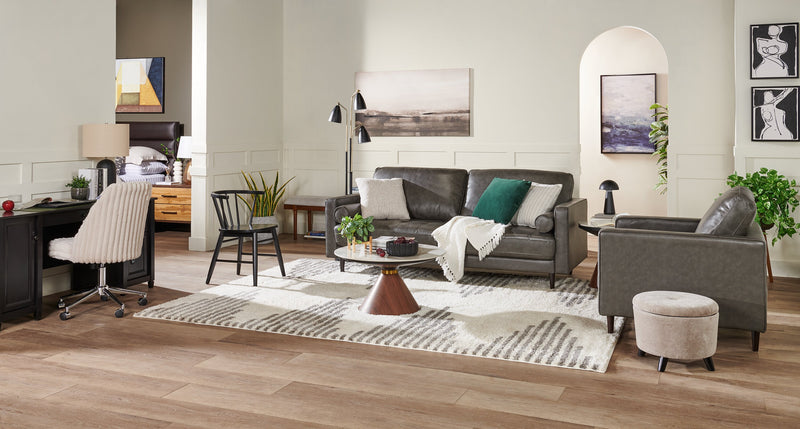 Edge 35\" Genuine Leather Chair with Wood Legs and Removable Back Cushion - Grey