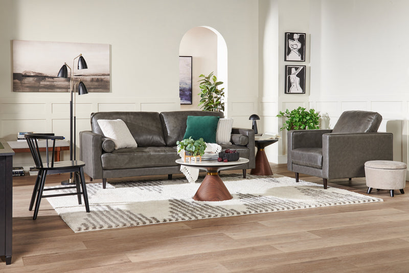 Edge 35\" Genuine Leather Chair with Wood Legs and Removable Back Cushion - Grey