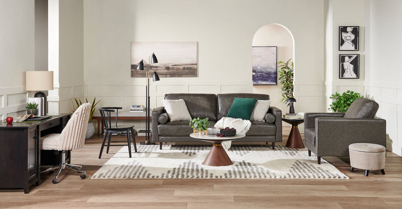 Edge 35\" Genuine Leather Chair with Wood Legs and Removable Back Cushion - Grey