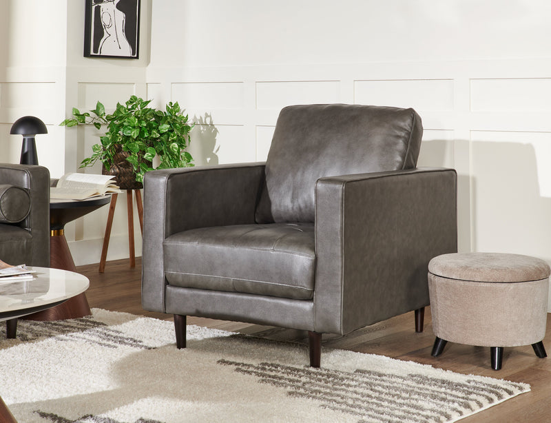 Edge 35\" Genuine Leather Chair with Wood Legs and Removable Back Cushion - Grey
