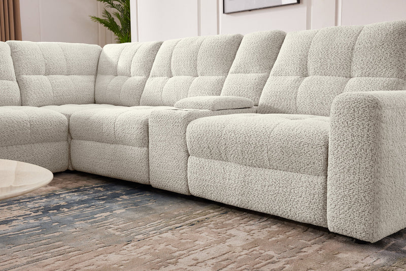 Scott Living Elevate Modular 7-Piece Left-Facing Chenille Fabric Power Sliding Sectional with Storage - Beige