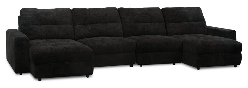 Scott Living Elevate Modular 4-Piece Chenille Fabric Power Sliding Sectional with Two Storage Chaises - Ebony