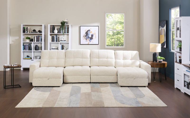 Scott Living Elevate Modular 4-Piece Chenille Fabric Power Sliding Sectional with Two Storage Chaises - Beige