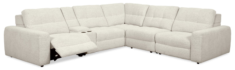 Scott Living Elevate Modular 6-Piece L-Shaped Chenille Fabric Power Reclining Sectional with Storage Console - Beige