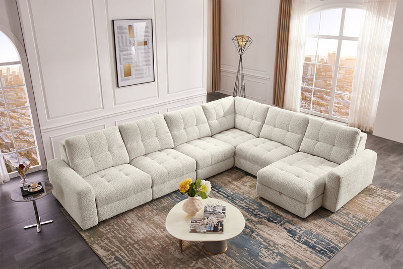 Scott Living Elevate Modular 6-Piece Right-Facing Chenille Fabric Power Reclining and Sliding Sectional - Beige