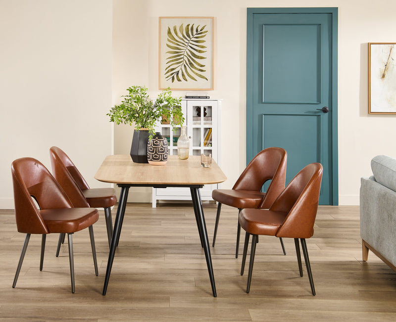 Elijah Dining Chair with Vegan Leather Fabric, Metal - Brown