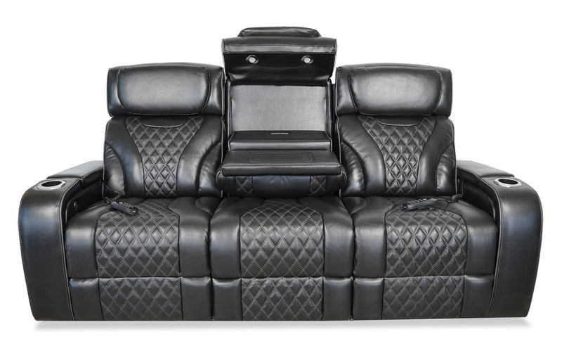 Elite 86\" Genuine Leather Massage Power Reclining Sofa with Immersive Audio and Power Headrests - Black