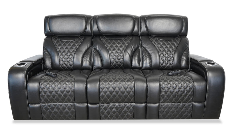 Elite 86\" Genuine Leather Massage Power Reclining Sofa with Immersive Audio and Power Headrests - Black