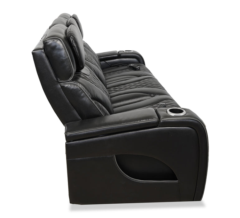 Elite 86\" Genuine Leather Massage Power Reclining Sofa with Immersive Audio and Power Headrests - Black