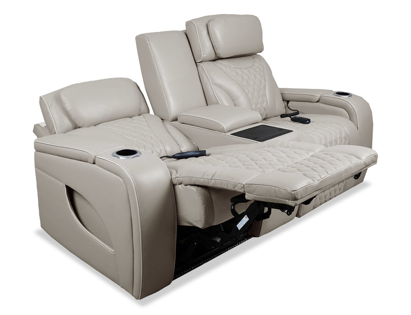 Elite 74\" Genuine Leather Massage Power Reclining Loveseat with Immersive Audio and Power Headrests - Putty