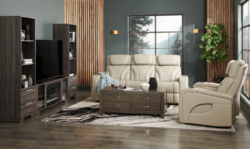 Elite 86\" Genuine Leather Massage Power Reclining Sofa with Power Headrests and Storage Arms - Grey