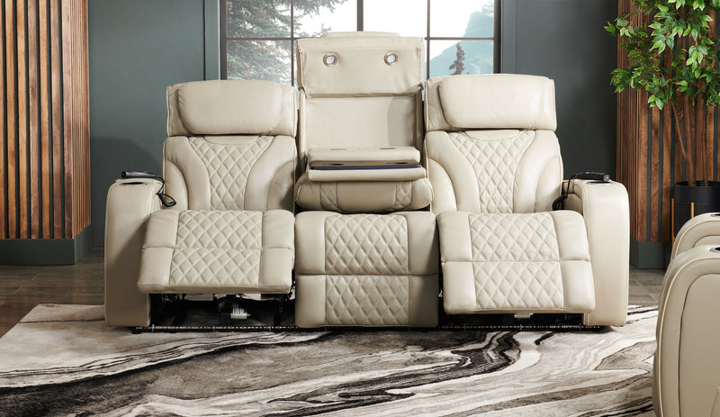 Elite 86\" Genuine Leather Massage Power Reclining Sofa with Power Headrests and Storage Arms - Grey